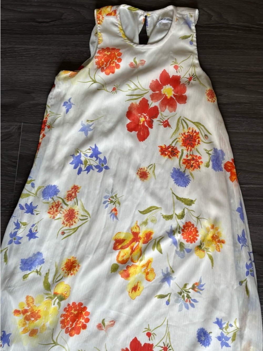 Calvin Klein White Floral Sleeveless Dress with Red, Yellow & Lavender Accents